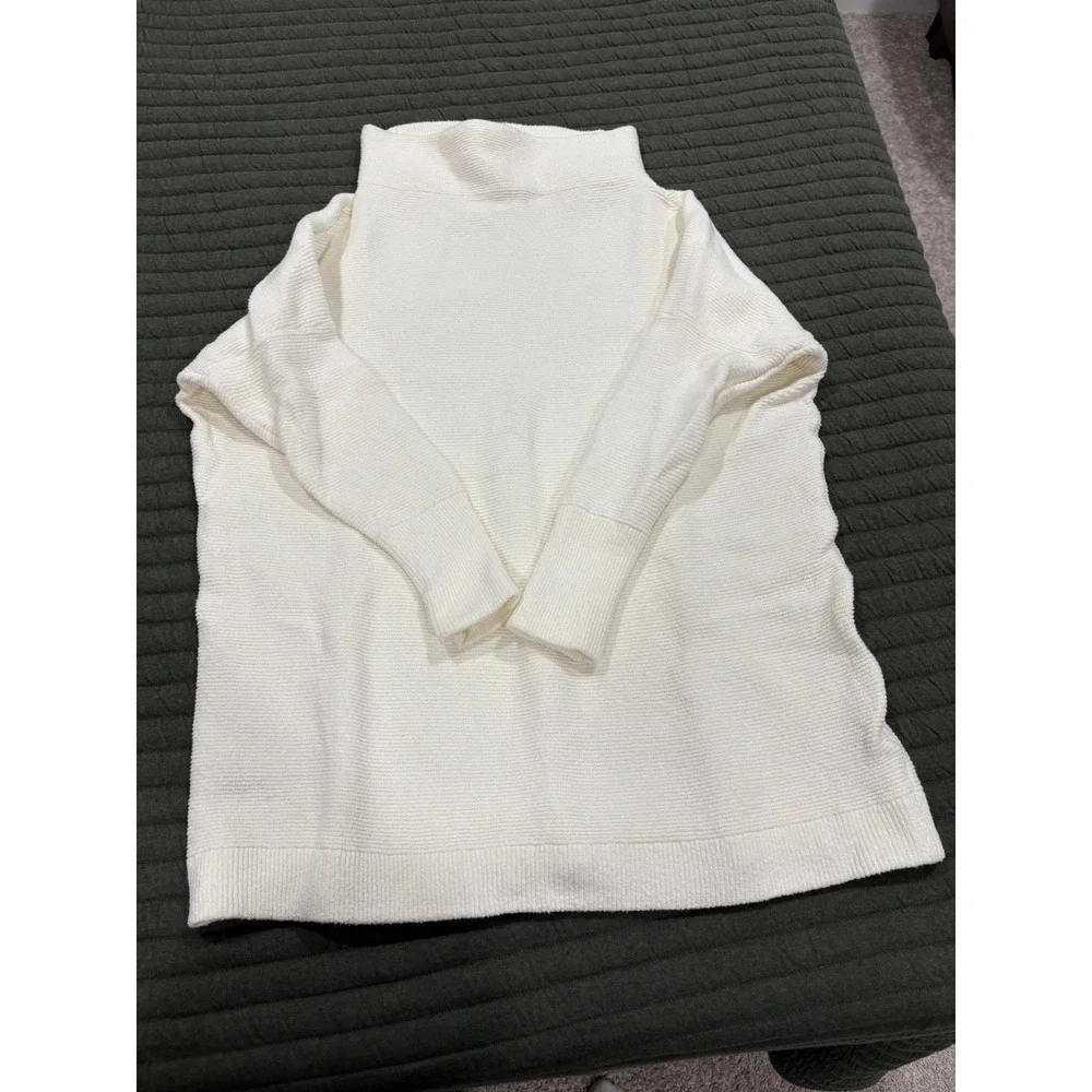 Free People Mock Neck Ribbed Long Sleeve Sweater White Size XS Oversized